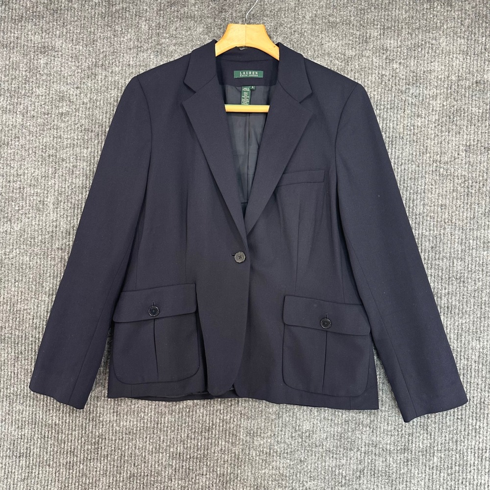 Lauren Ralph Lauren Blazer Womens 16 Navy Blue Good Wool Blend Single Button